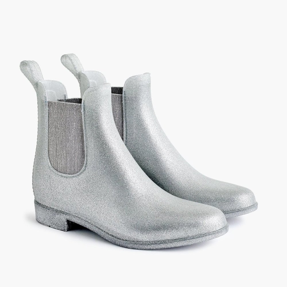 J. Crew Glitter Metallic Chelsea Rain Boots Size 9
